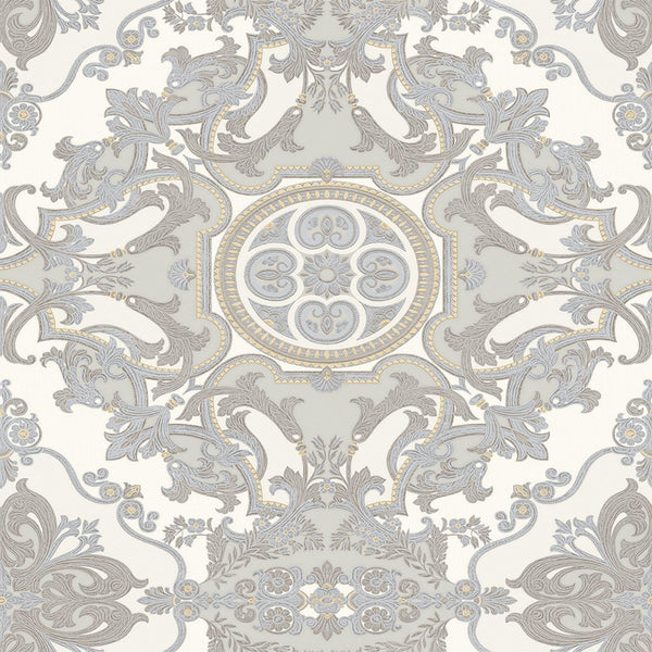Luxury Silver Damask Embossed 3D Embossed Wallpaper, Premium Non-Woven Wall Covering, 41.7"W x 398"H, Washable Removable for 