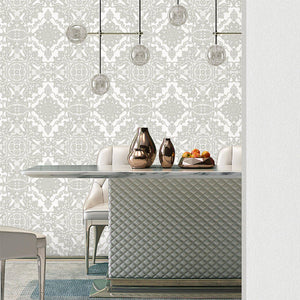 Luxury Silver Damask Embossed 3D Embossed Wallpaper, Premium Non-Woven Wall Covering, 41.7"W x 398"H, Washable Removable for 