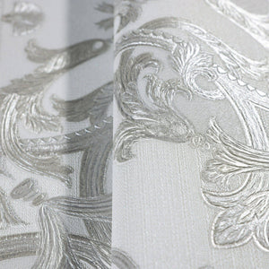 Luxury Silver Damask Embossed 3D Embossed Wallpaper, Premium Non-Woven Wall Covering, 41.7"W x 398"H, Washable Removable for 