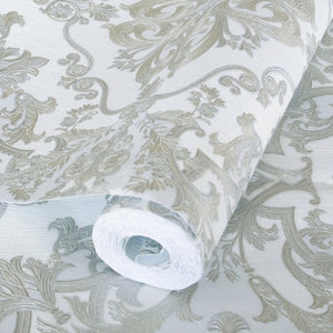 Luxury Silver Damask Embossed 3D Embossed Wallpaper, Premium Non-Woven Wall Covering, 41.7"W x 398"H, Washable Removable for 