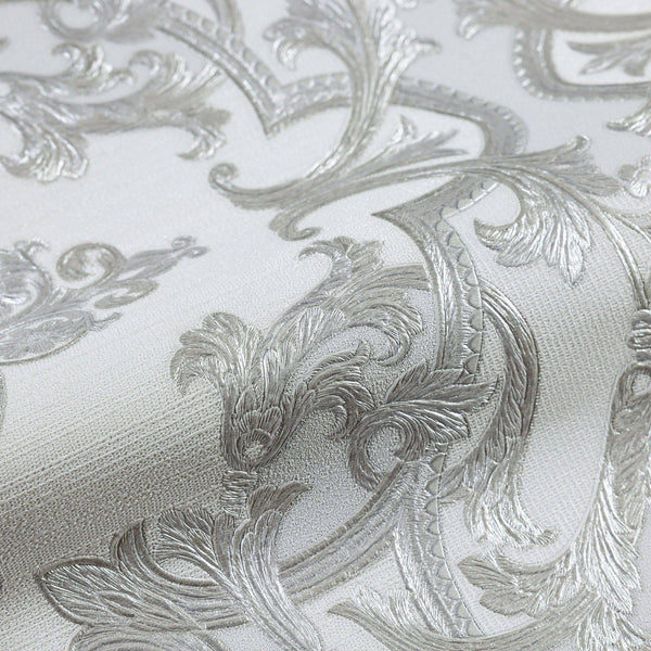 Luxury Silver Damask Embossed 3D Embossed Wallpaper, Premium Non-Woven Wall Covering, 41.7"W x 398"H, Washable Removable for 