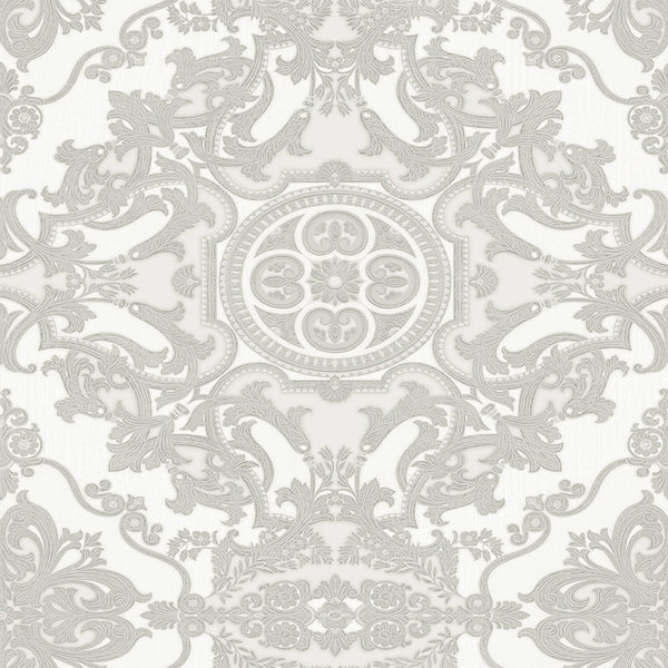 Luxury Silver Damask Embossed 3D Embossed Wallpaper, Premium Non-Woven Wall Covering, 41.7"W x 398"H, Washable Removable for 