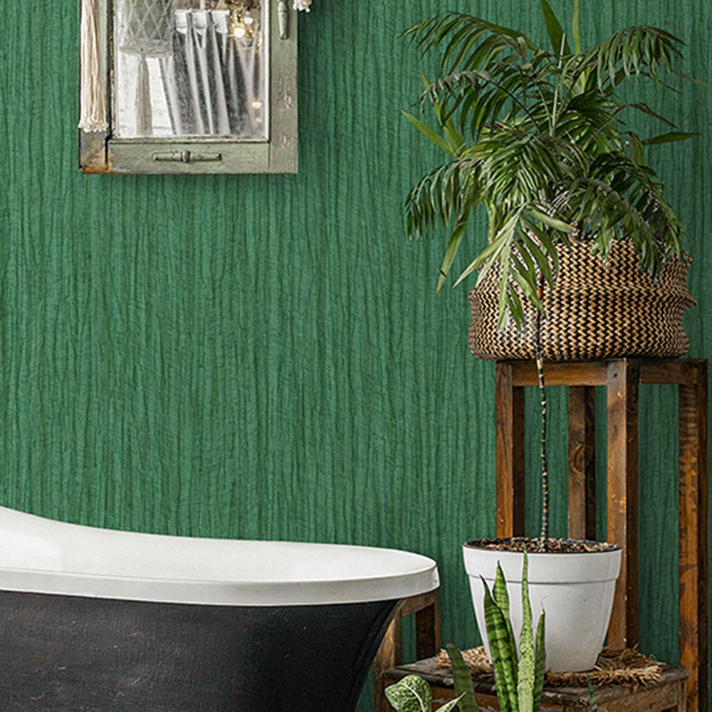 Luxury Green Textured Embossed 3D Embossed Wallpaper, Boho Non-Woven Wall Covering, 41.7"W x 398"H, Washable Removable for Li