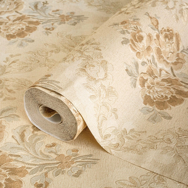 Luxury Yellow Floral Geometric Textured Wallpaper, Traditional Non-Woven Wall Covering, 41.7"W x 614"H, Washable Removable fo