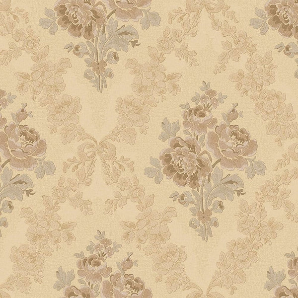 Luxury Yellow Floral Geometric Textured Wallpaper, Traditional Non-Woven Wall Covering, 41.7"W x 614"H, Washable Removable fo