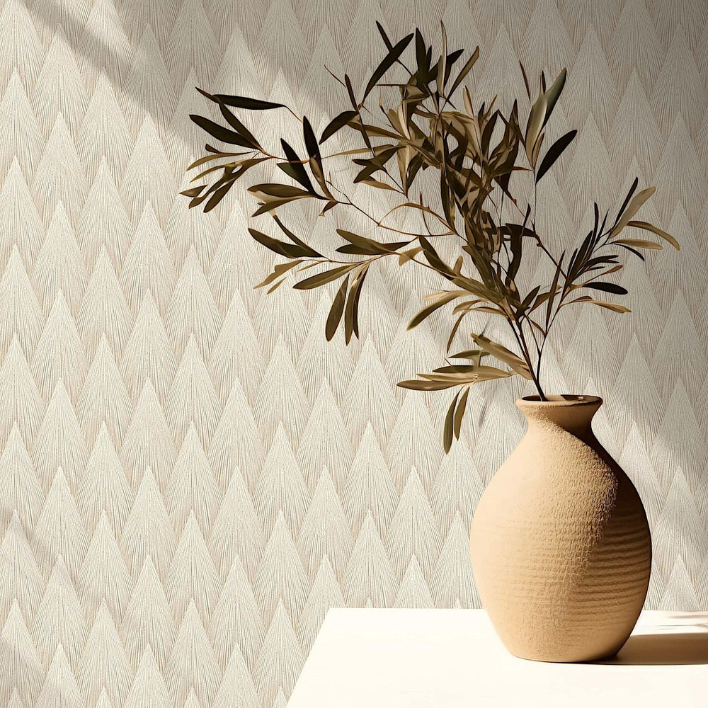 Luxury Ivory Geometric Textured 3D Embossed Wallpaper, Boho Non-Woven Wall Covering, 41.7"W x 614"H, Washable Removable for L