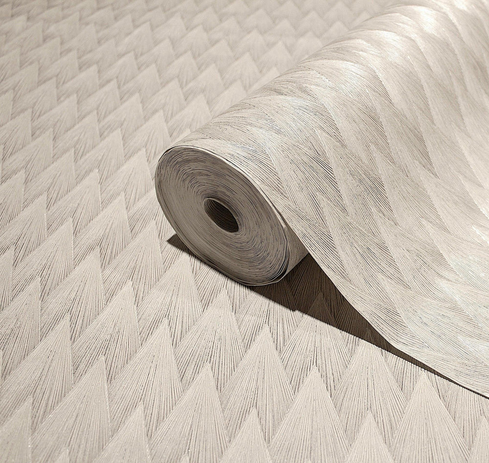 Luxury Ivory Geometric Textured 3D Embossed Wallpaper, Boho Non-Woven Wall Covering, 41.7"W x 614"H, Washable Removable for L