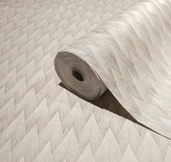 Luxury Ivory Geometric Textured 3D Embossed Wallpaper, Boho Non-Woven Wall Covering, 41.7"W x 614"H, Washable Removable for L