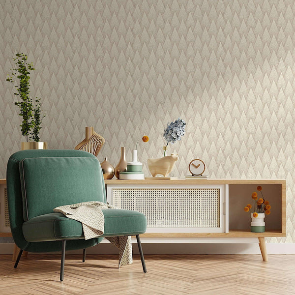 Luxury Ivory Geometric Textured 3D Embossed Wallpaper, Boho Non-Woven Wall Covering, 41.7"W x 614"H, Washable Removable for L