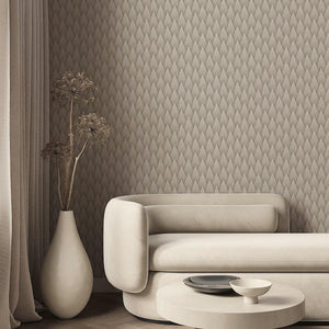 Luxury Beige Geometric Textured 3D Embossed Wallpaper, Premium Non-Woven Wall Covering, 41.7"W x 614"H, Washable Removable fo
