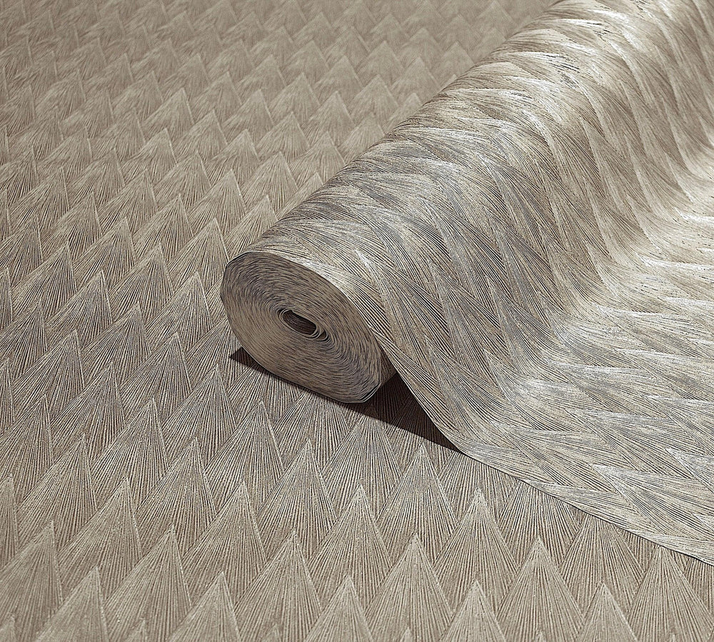 Luxury Beige Geometric Textured 3D Embossed Wallpaper, Premium Non-Woven Wall Covering, 41.7"W x 614"H, Washable Removable fo