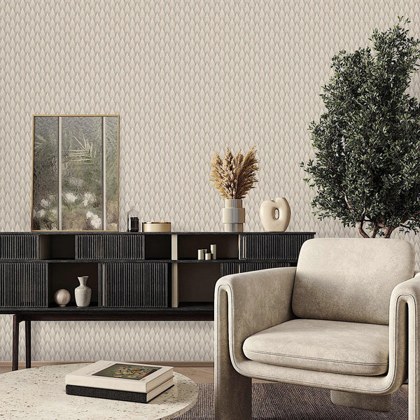 Luxury Beige Geometric Textured 3D Embossed Wallpaper, Premium Non-Woven Wall Covering, 41.7"W x 614"H, Washable Removable fo