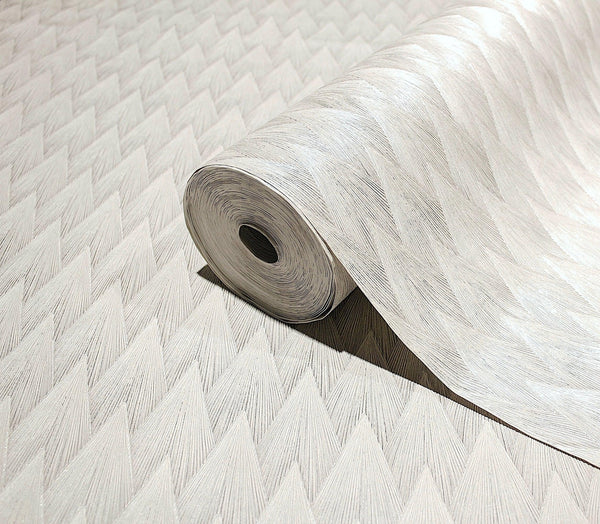 Luxury White Geometric Textured 3D Embossed Wallpaper, Boho Non-Woven Wall Covering, 41.7"W x 614"H, Washable Removable for L