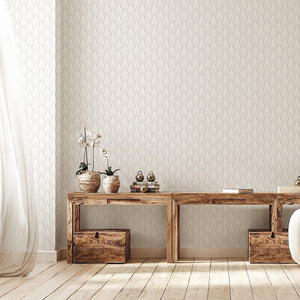 Luxury White Geometric Textured 3D Embossed Wallpaper, Boho Non-Woven Wall Covering, 41.7"W x 614"H, Washable Removable for L