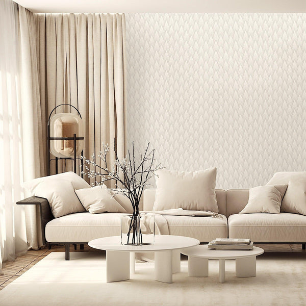 Luxury White Geometric Textured 3D Embossed Wallpaper, Boho Non-Woven Wall Covering, 41.7"W x 614"H, Washable Removable for L