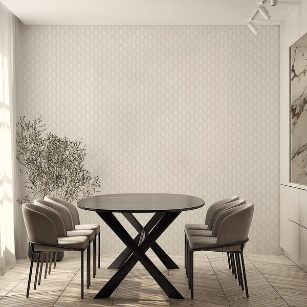 Luxury White Geometric Textured 3D Embossed Wallpaper, Boho Non-Woven Wall Covering, 41.7"W x 614"H, Washable Removable for L
