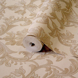 Luxury Beige Damask Textured 3D Embossed Wallpaper, Premium Non-Woven Wall Covering, 41.7"W x 398"H, Washable Removable for L