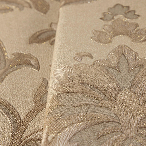 Luxury Beige Damask Textured 3D Embossed Wallpaper, Premium Non-Woven Wall Covering, 41.7"W x 398"H, Washable Removable for L