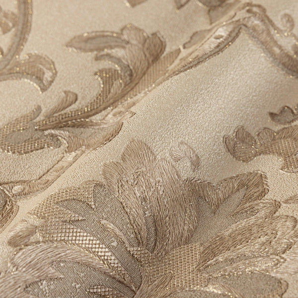 Luxury Beige Damask Textured 3D Embossed Wallpaper, Premium Non-Woven Wall Covering, 41.7"W x 398"H, Washable Removable for L