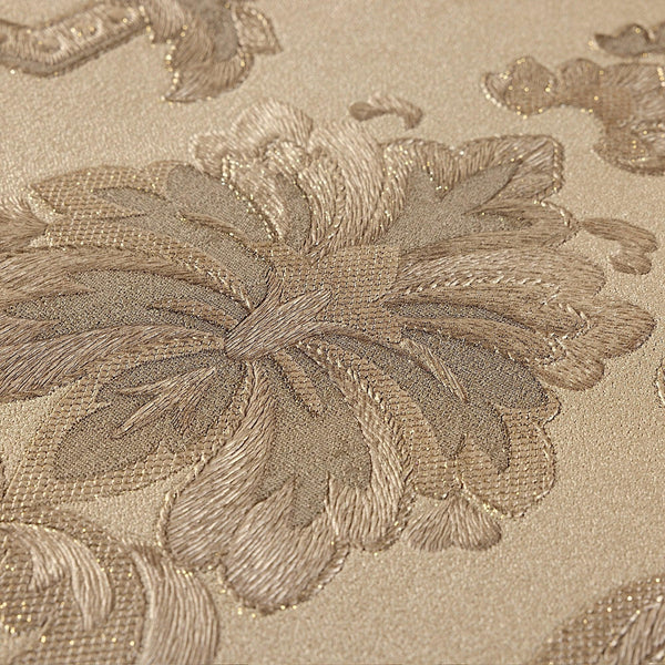 Luxury Beige Damask Textured 3D Embossed Wallpaper, Premium Non-Woven Wall Covering, 41.7"W x 398"H, Washable Removable for L