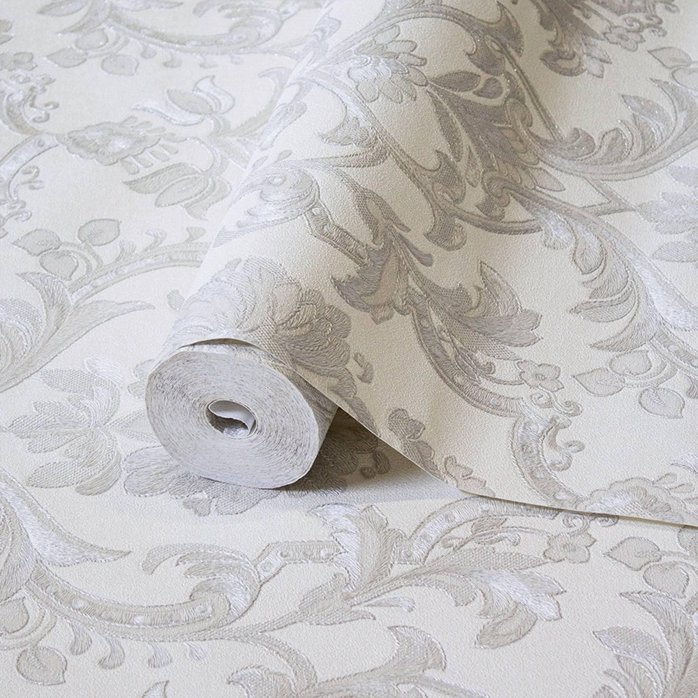 Luxury Gray Damask Textured 3D Embossed Wallpaper, Premium Non-Woven Wall Covering, 41.7"W x 398"H, Washable Removable for Li