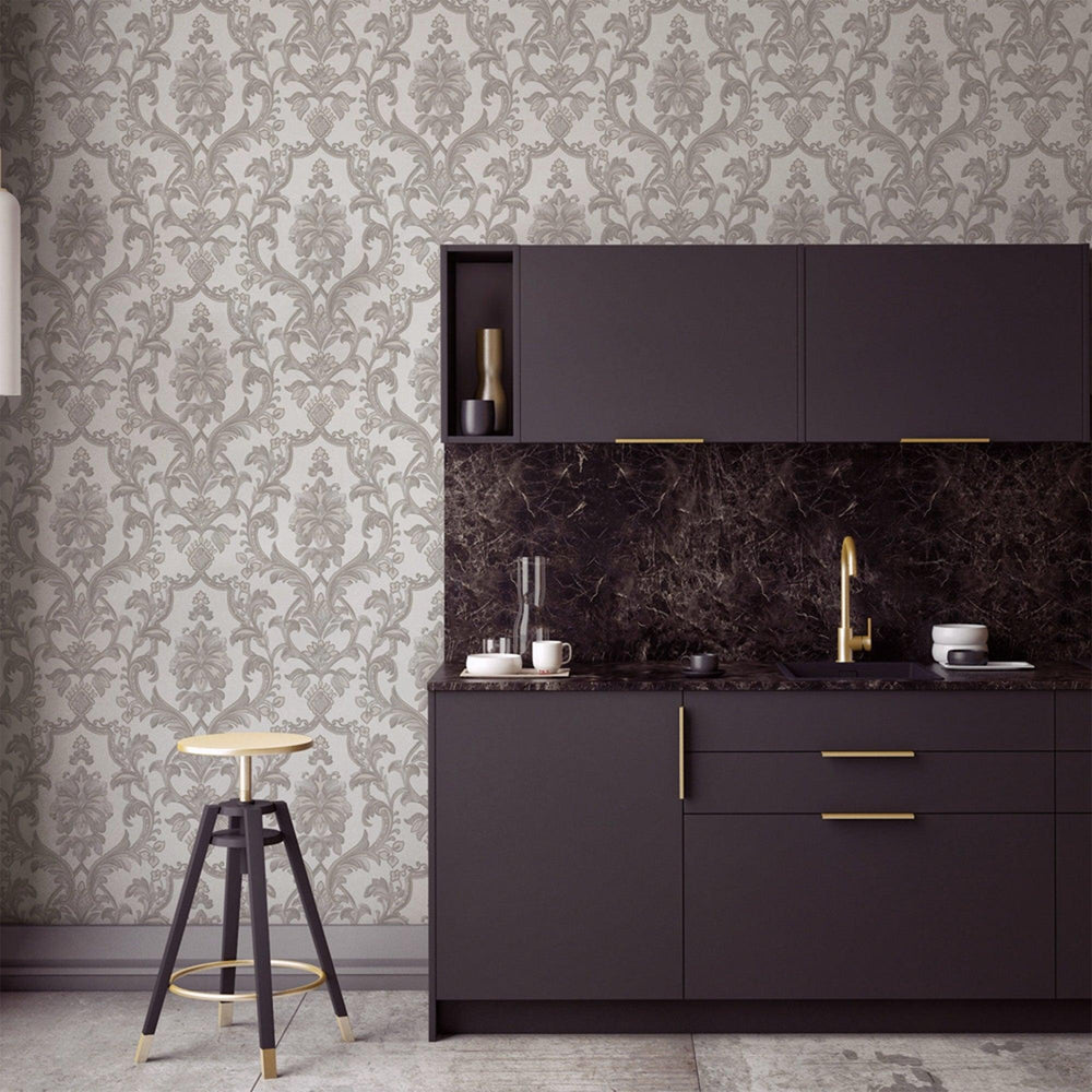 Luxury Gray Damask Textured 3D Embossed Wallpaper, Premium Non-Woven Wall Covering, 41.7"W x 398"H, Washable Removable for Li