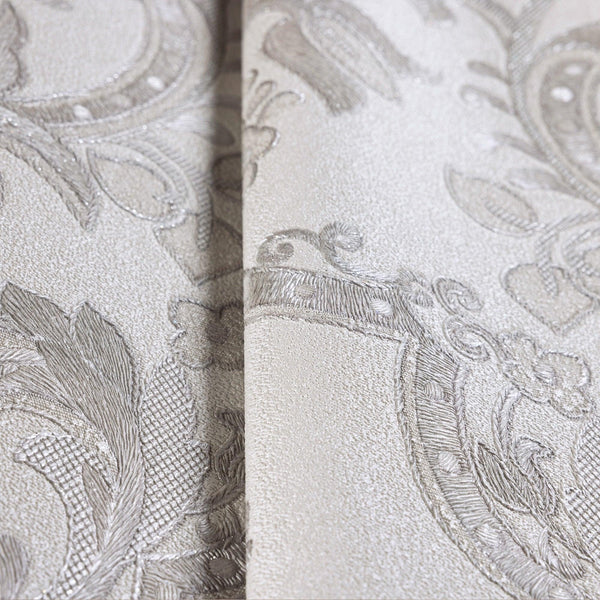Luxury Gray Damask Textured 3D Embossed Wallpaper, Premium Non-Woven Wall Covering, 41.7"W x 398"H, Washable Removable for Li