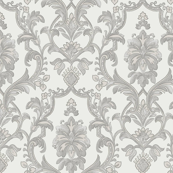 Luxury Gray Damask Textured 3D Embossed Wallpaper, Premium Non-Woven Wall Covering, 41.7"W x 398"H, Washable Removable for Li