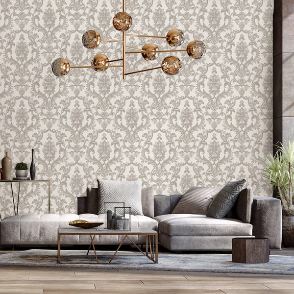 Luxury Gray Damask Textured 3D Embossed Wallpaper, Premium Non-Woven Wall Covering, 41.7"W x 398"H, Washable Removable for Li