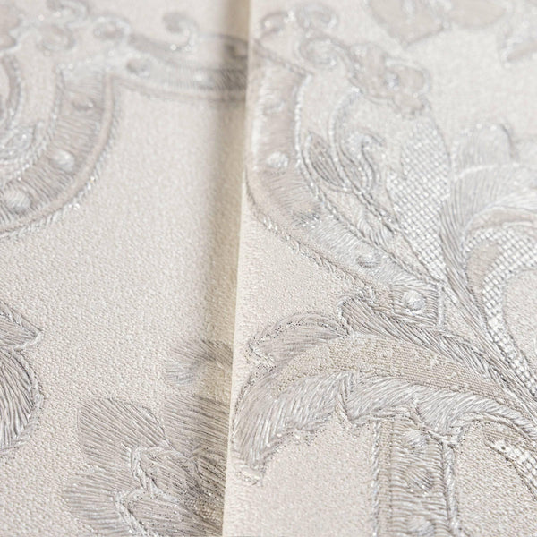 Luxury White Damask Textured 3D Embossed Wallpaper, Victorian Non-Woven Wall Covering, 41.7"W x 398"H, Washable Removable for