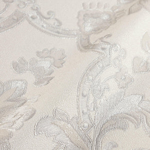 Luxury White Damask Textured 3D Embossed Wallpaper, Victorian Non-Woven Wall Covering, 41.7"W x 398"H, Washable Removable for