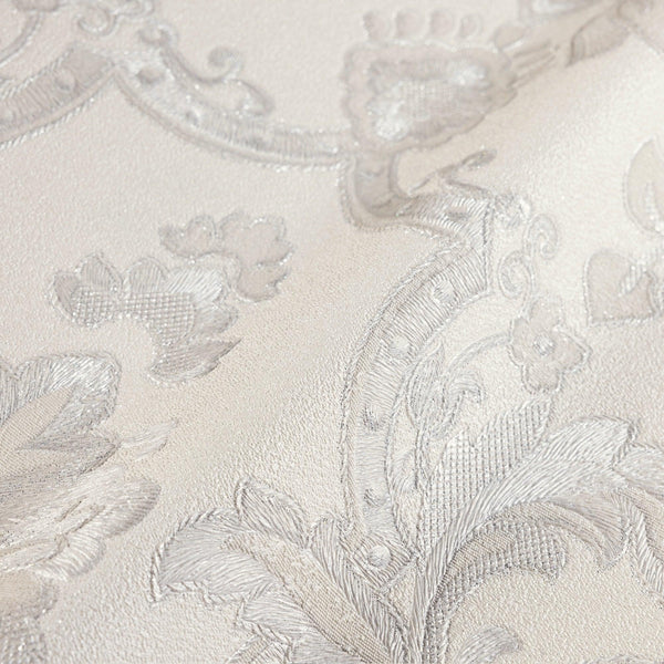 Luxury White Damask Textured 3D Embossed Wallpaper, Victorian Non-Woven Wall Covering, 41.7"W x 398"H, Washable Removable for