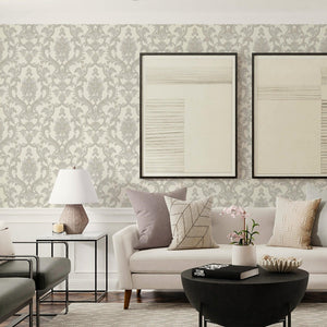 Luxury White Damask Textured 3D Embossed Wallpaper, Victorian Non-Woven Wall Covering, 41.7"W x 398"H, Washable Removable for