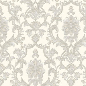 Luxury White Damask Textured 3D Embossed Wallpaper, Victorian Non-Woven Wall Covering, 41.7"W x 398"H, Washable Removable for