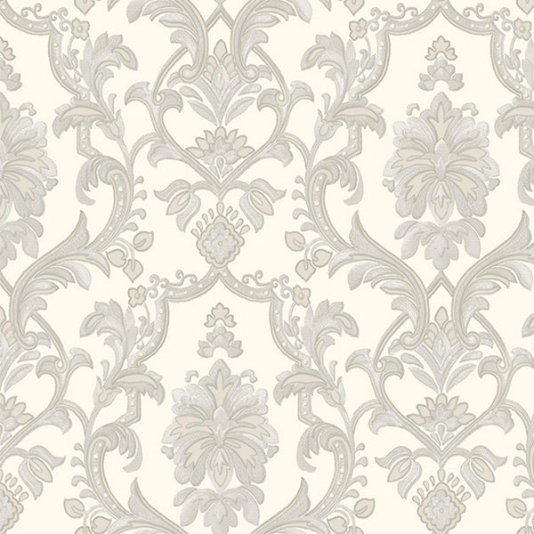 Luxury White Damask Textured 3D Embossed Wallpaper, Victorian Non-Woven Wall Covering, 41.7"W x 398"H, Washable Removable for