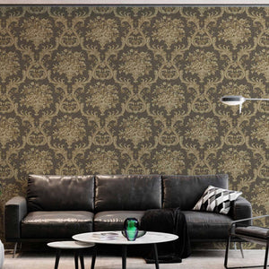 Luxury Brown Damask Textured 3D Embossed Wallpaper, Glam Non-Woven Wall Covering, 41.7"W x 398"H, Washable Removable for Livi