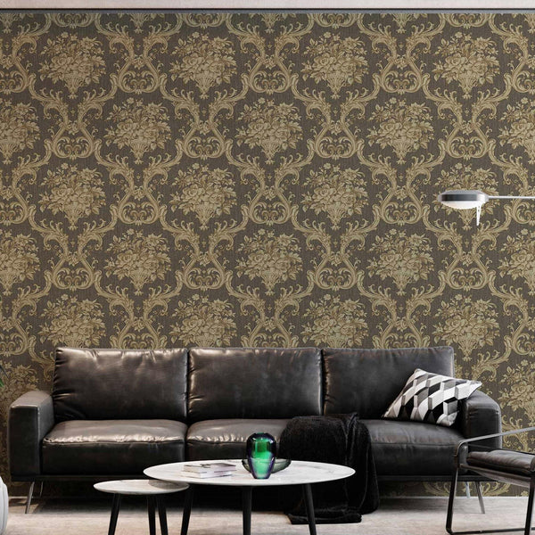 Luxury Brown Damask Textured 3D Embossed Wallpaper, Glam Non-Woven Wall Covering, 41.7"W x 398"H, Washable Removable for Livi
