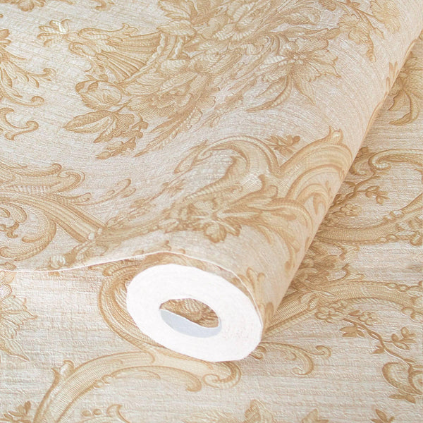 Luxury Cream Damask Textured 3D Embossed Wallpaper, Victorian Non-Woven Wall Covering, 41.7"W x 398"H, Washable Removable for