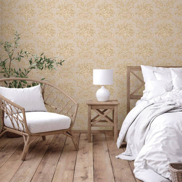 Luxury Cream Damask Textured 3D Embossed Wallpaper, Victorian Non-Woven Wall Covering, 41.7"W x 398"H, Washable Removable for