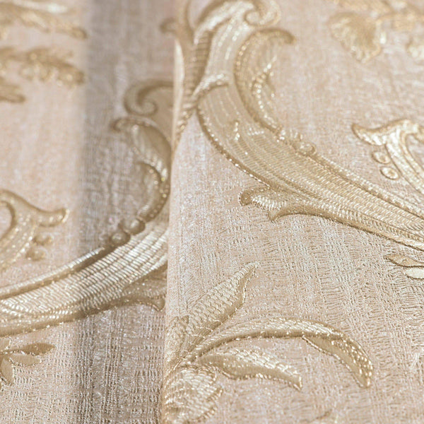 Luxury Cream Damask Textured 3D Embossed Wallpaper, Victorian Non-Woven Wall Covering, 41.7"W x 398"H, Washable Removable for