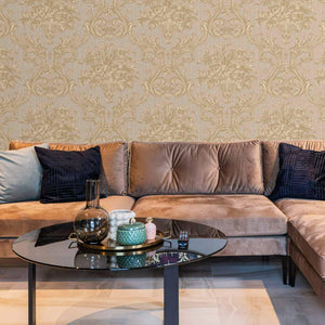 Luxury Cream Damask Textured 3D Embossed Wallpaper, Victorian Non-Woven Wall Covering, 41.7"W x 398"H, Washable Removable for