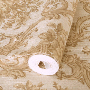 Luxury Gold Damask Textured 3D Embossed Wallpaper, Victorian Non-Woven Wall Covering, 41.7"W x 398"H, Washable Removable for 