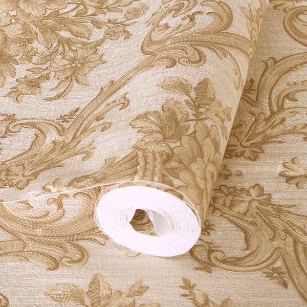 Luxury Gold Damask Textured 3D Embossed Wallpaper, Victorian Non-Woven Wall Covering, 41.7"W x 398"H, Washable Removable for 