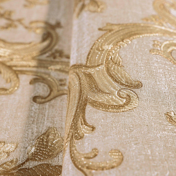 Luxury Gold Damask Textured 3D Embossed Wallpaper, Victorian Non-Woven Wall Covering, 41.7"W x 398"H, Washable Removable for 
