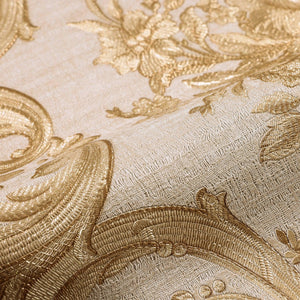 Luxury Gold Damask Textured 3D Embossed Wallpaper, Victorian Non-Woven Wall Covering, 41.7"W x 398"H, Washable Removable for 