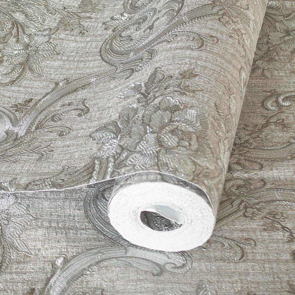 Luxury Silver Damask Textured 3D Embossed Wallpaper, Premium Non-Woven Wall Covering, 41.7"W x 398"H, Washable Removable for 