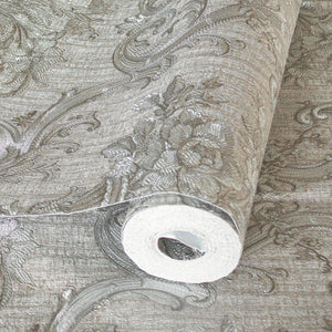 Luxury Silver Damask Textured 3D Embossed Wallpaper, Premium Non-Woven Wall Covering, 41.7"W x 398"H, Washable Removable for 