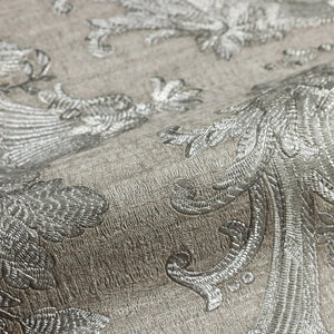 Luxury Silver Damask Textured 3D Embossed Wallpaper, Premium Non-Woven Wall Covering, 41.7"W x 398"H, Washable Removable for 