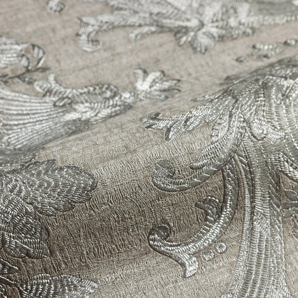 Luxury Silver Damask Textured 3D Embossed Wallpaper, Premium Non-Woven Wall Covering, 41.7"W x 398"H, Washable Removable for 