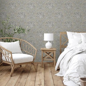 Luxury Silver Damask Textured 3D Embossed Wallpaper, Premium Non-Woven Wall Covering, 41.7"W x 398"H, Washable Removable for 